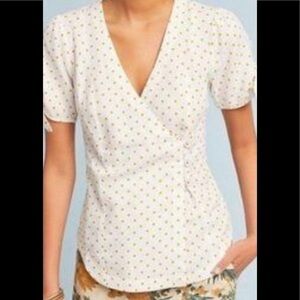 Anthro Maeve off wht/orange adorable wrap top